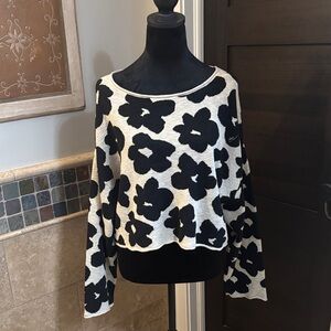 Chic Black and White Floral Sweater